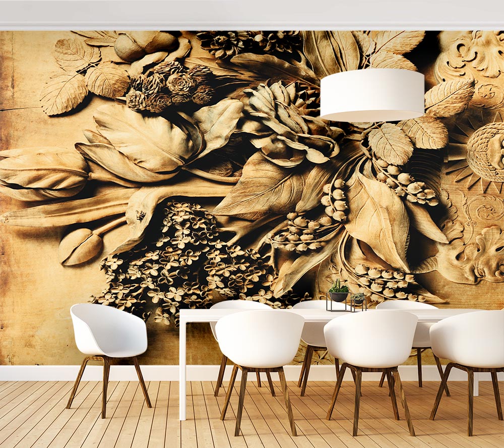 3d Embossed Flowers Relief Wallpaper - 2