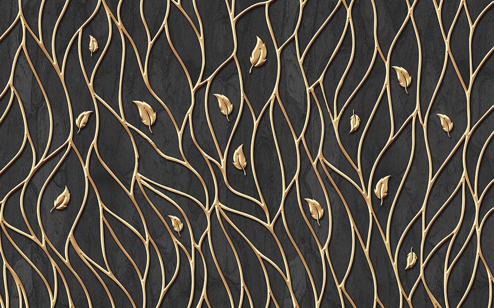 3d Dark Renk Background Gold Leaves Wallpaper