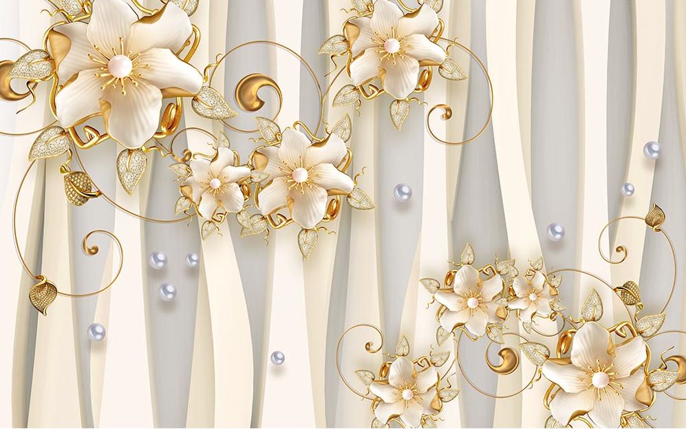 3d Sutunlar On Gold Flowers Wallpaper