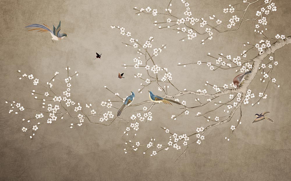Tree Dallari Flowers And Birds Wallpaper