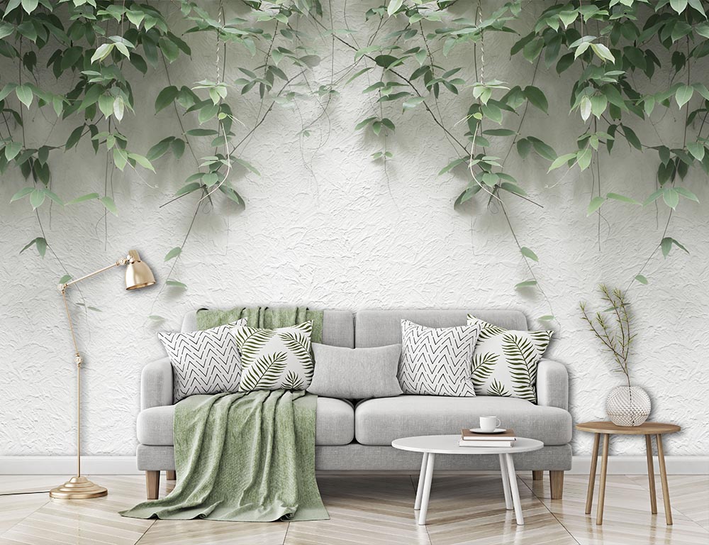 Concrete Wall On Sarmasik Leaves 3d Wallpaper - 2