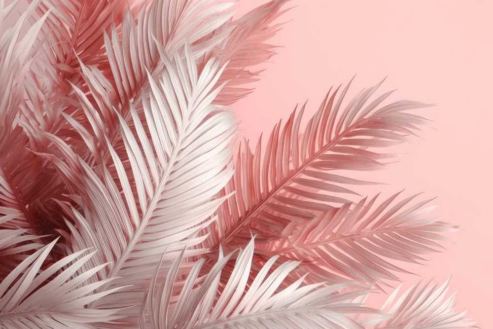 White Pink Large Tropical Leaves 3d Wallpaper