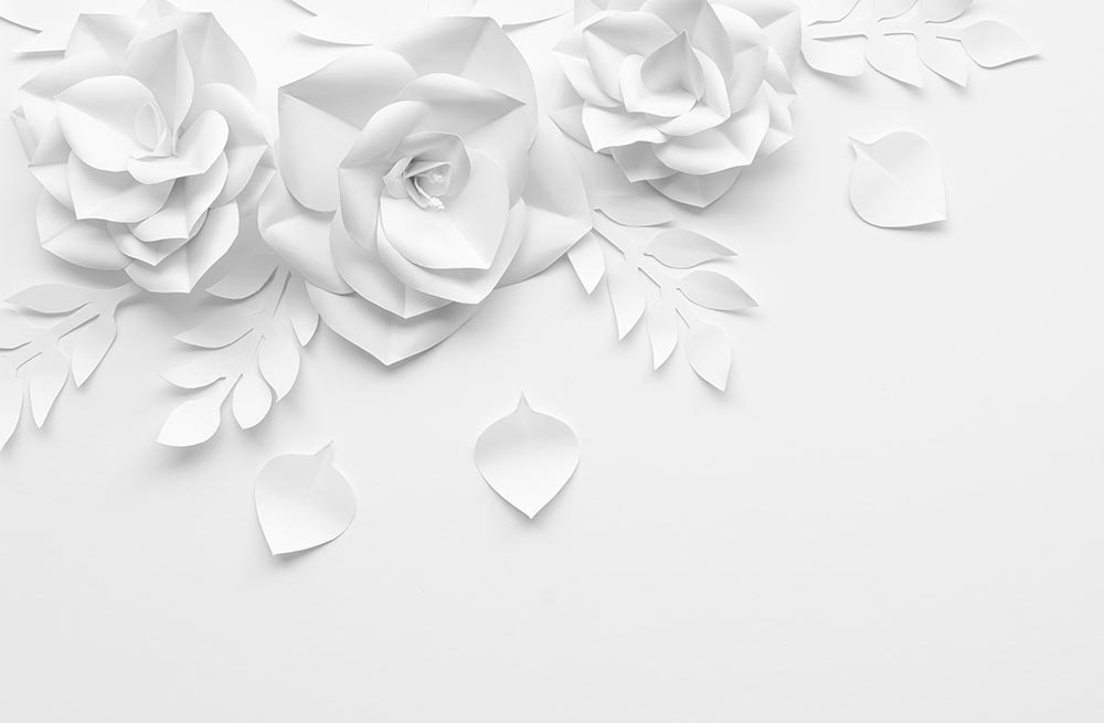 White Background On Embossed 3d Flowers Wallpaper