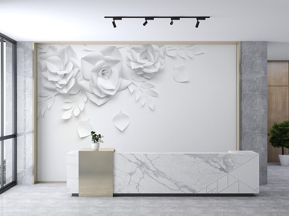 White Background On Embossed 3d Flowers Wallpaper - 3