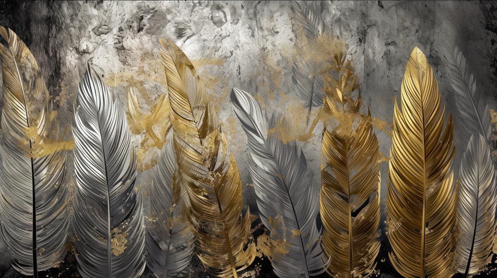 Large Gold Renk Leaves Wallpaper - 3d Wallpaper