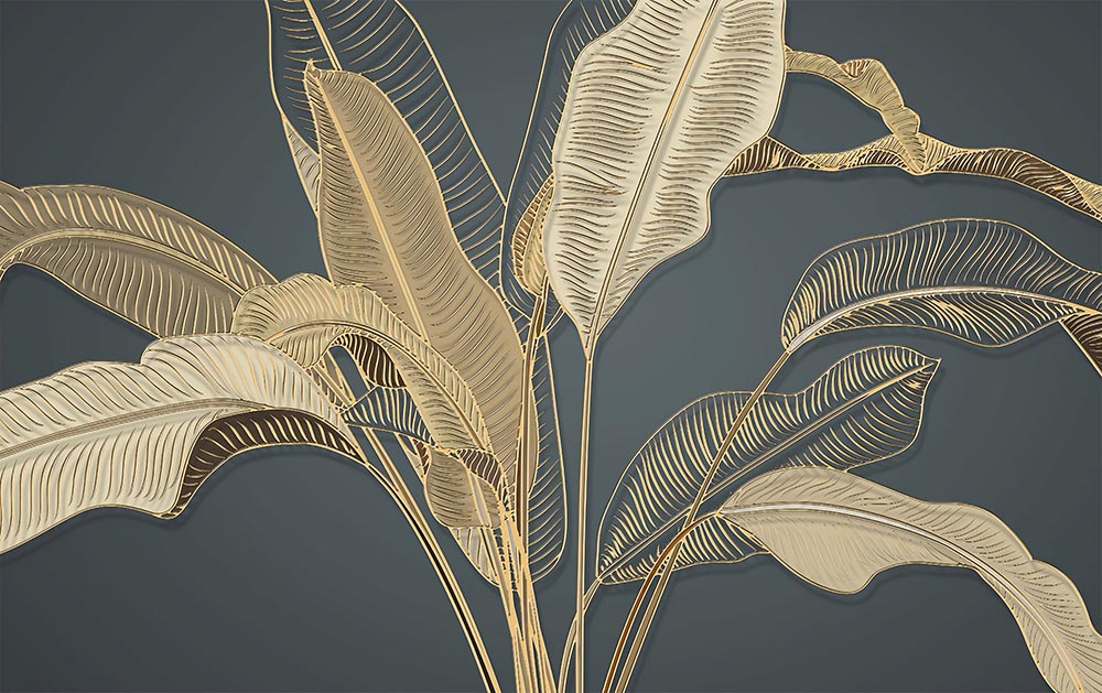 Smoky Background Gold Leaves Wallpaper