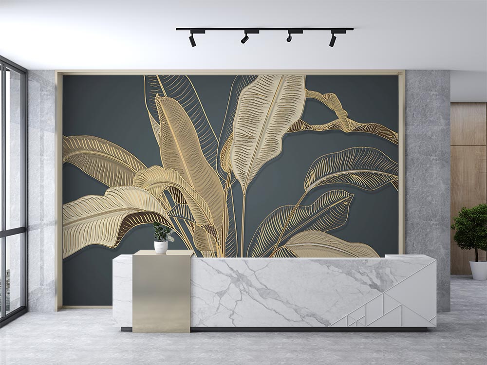 Smoky Background Gold Leaves Wallpaper - 2