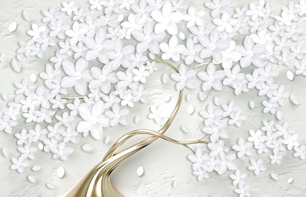 Gold Tree Govdesi White Flowers 3d Wallpaper