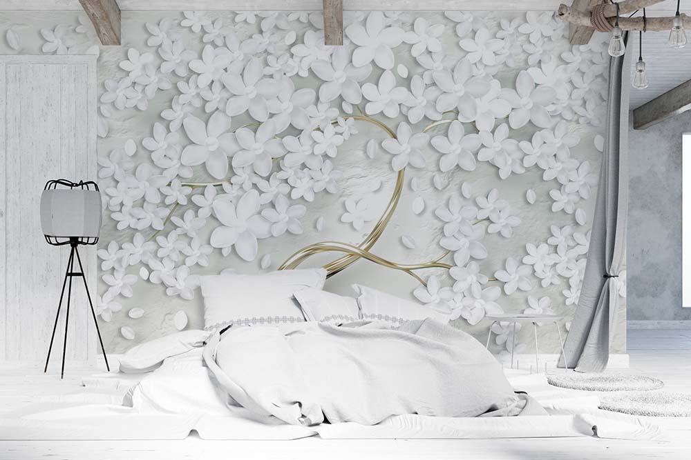 Gold Tree Govdesi White Flowers 3d Wallpaper - 2