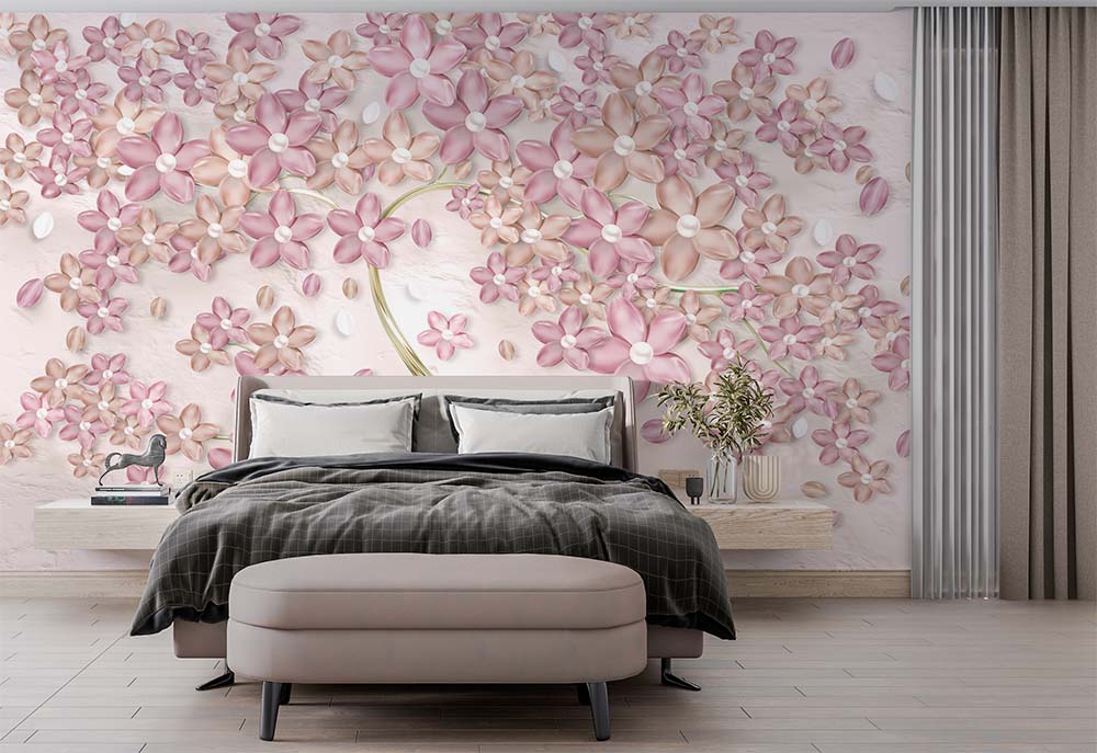 Gold Tree Pink Flowers 3d Wallpaper - 2
