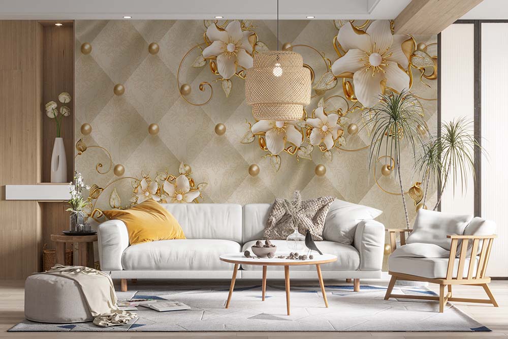 Gold Tones Flowers And Inciler Wallpaper - 2