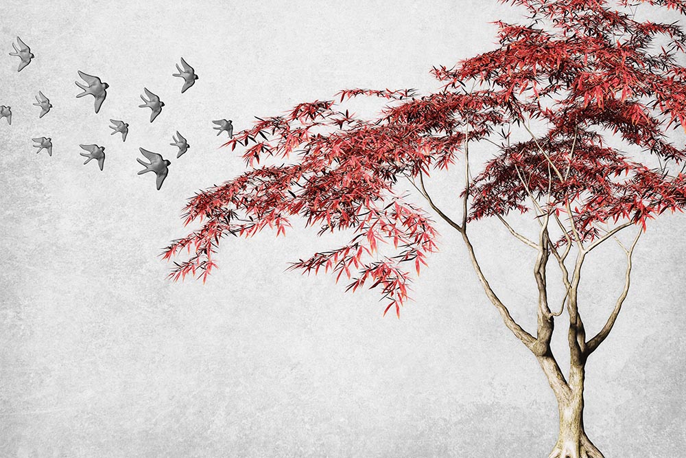 Red Leafy Tree Wallpaper