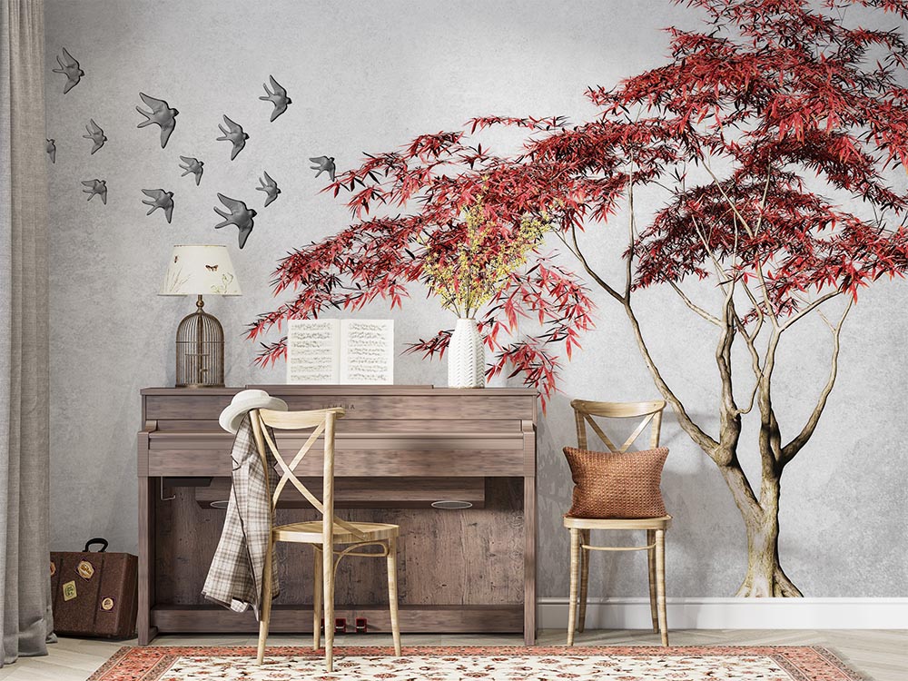 Red Leafy Tree Wallpaper - 2