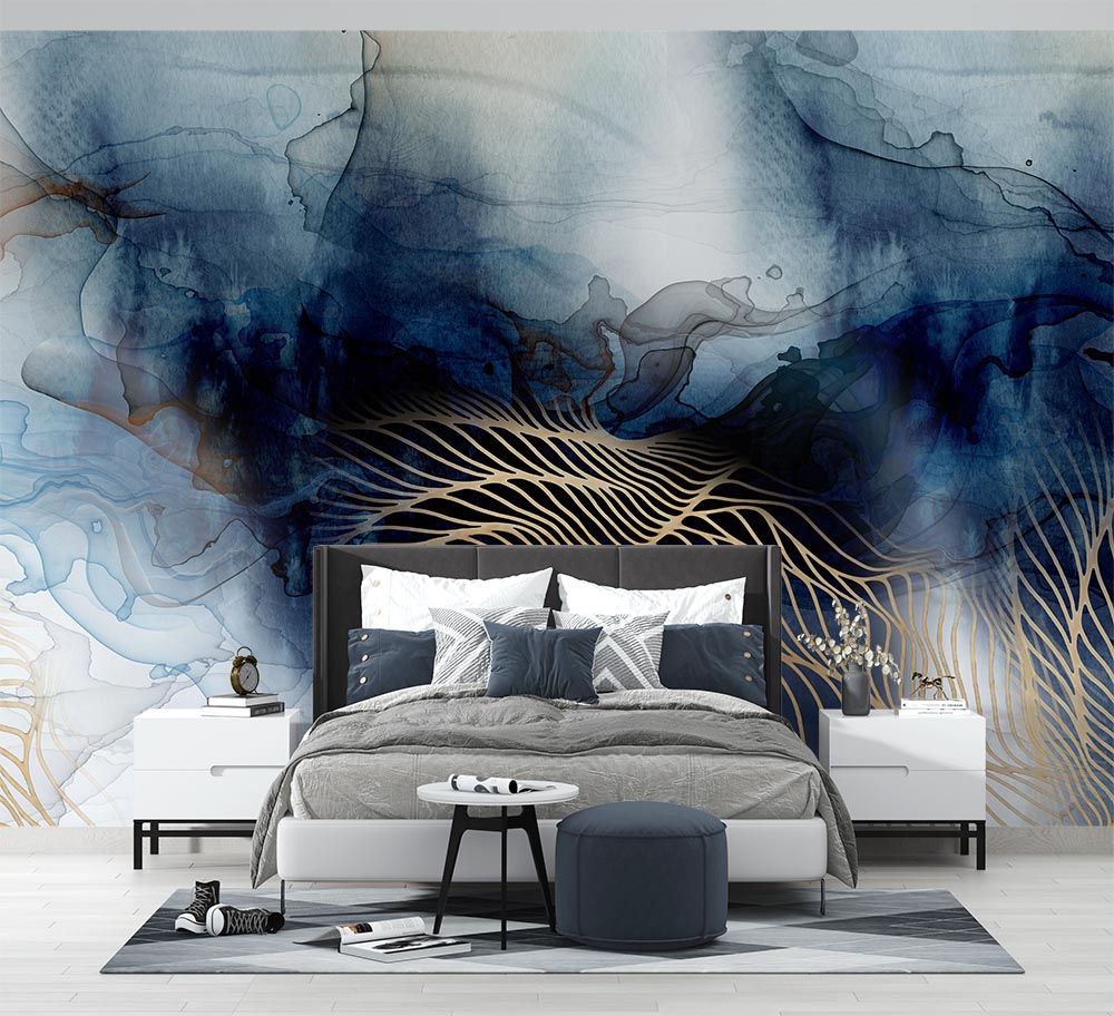 Blue And Gold Tones Geometric Pattern Wallpaper - 3d Wallpaper - 2