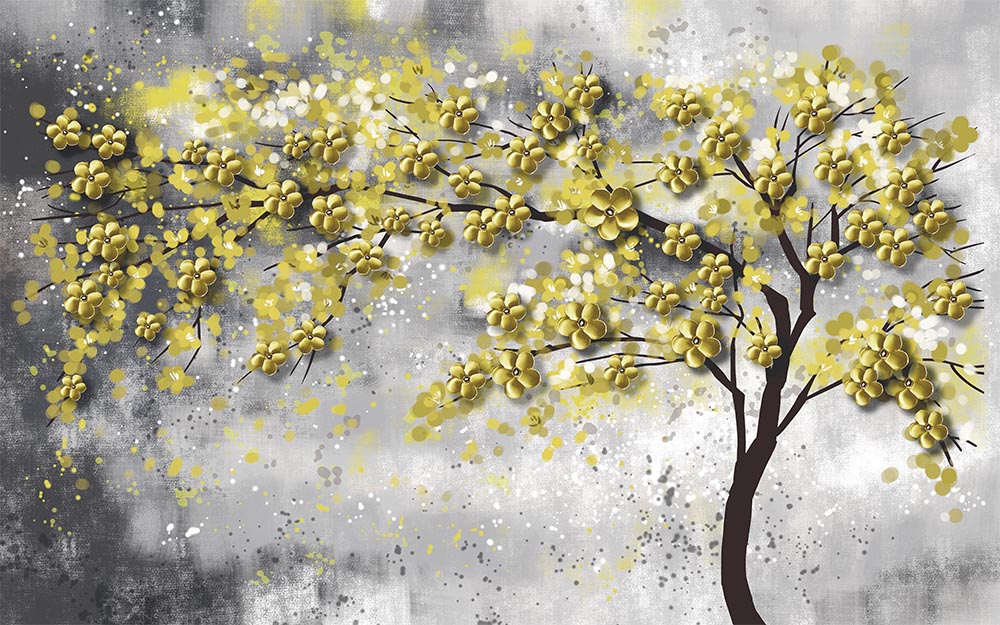 Yellow Leafy Tree 3d Wallpaper