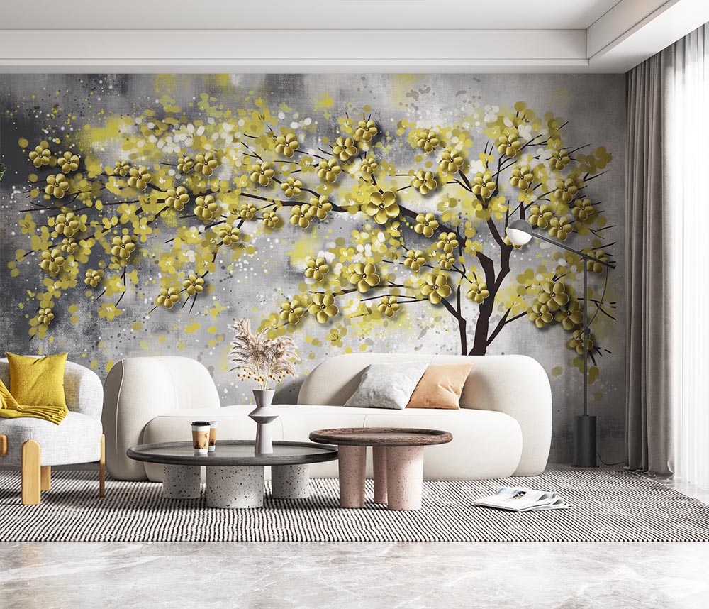 Yellow Leafy Tree 3d Wallpaper - 2